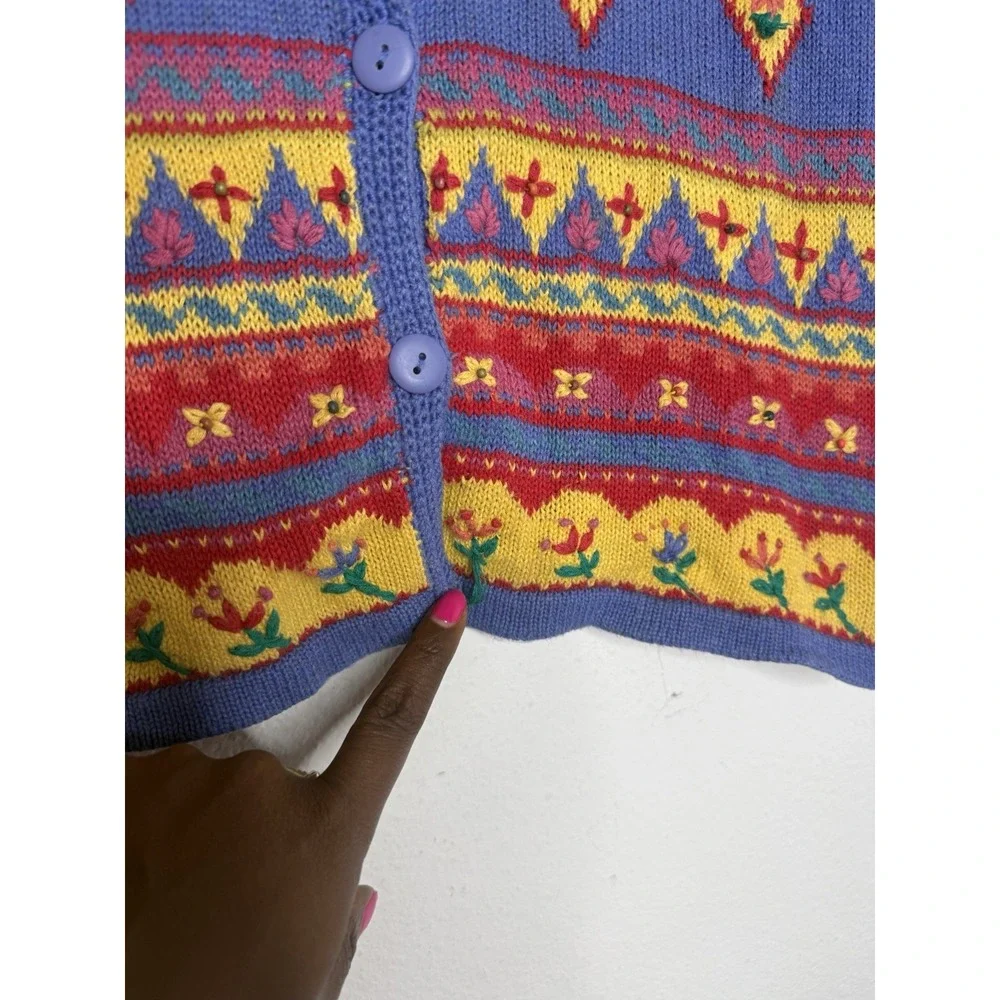 Vintage Susan Bristol Women's S Hand Embroidered Floral Rainbow Vest Teacher